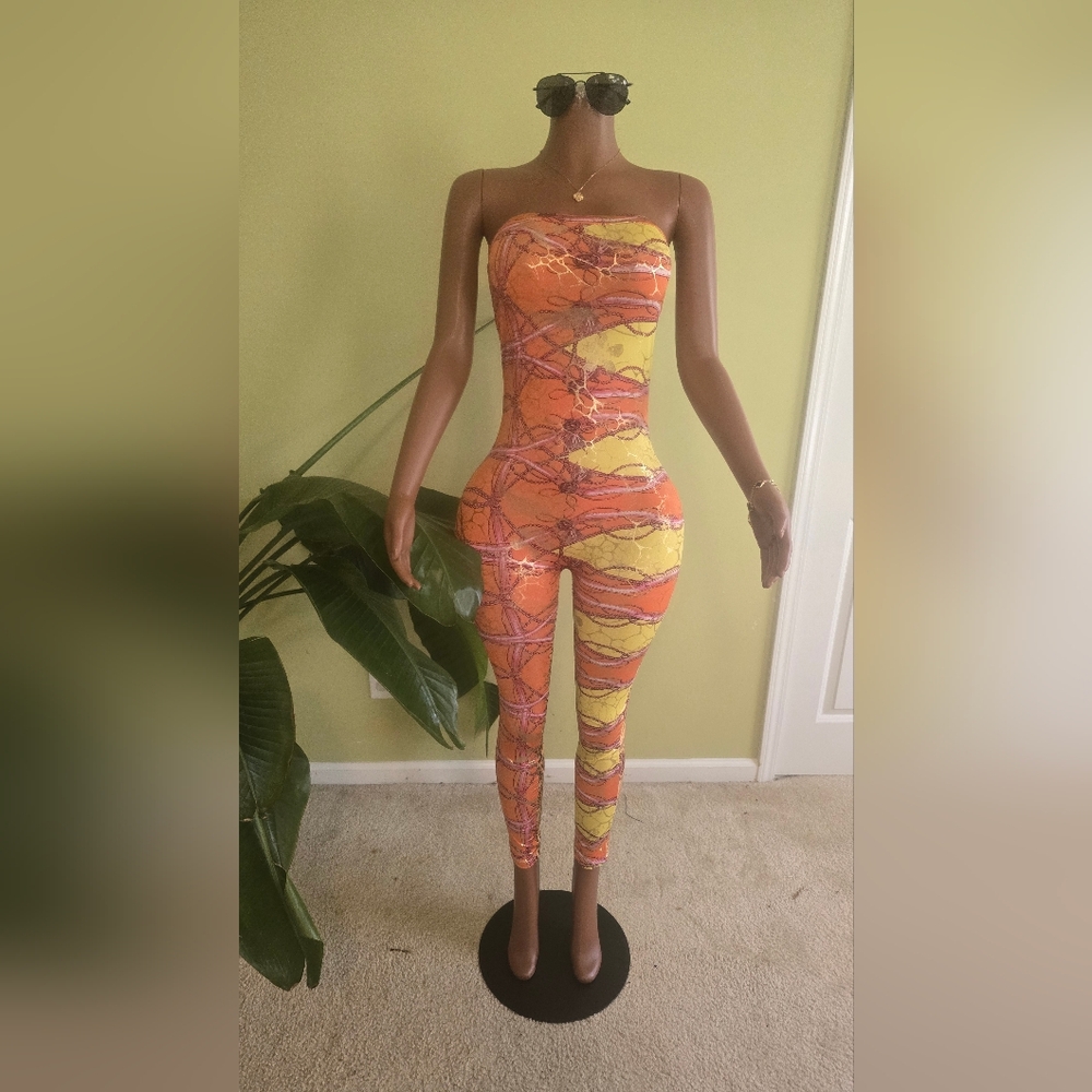 Colorful Strapless Women's Jumpsuit